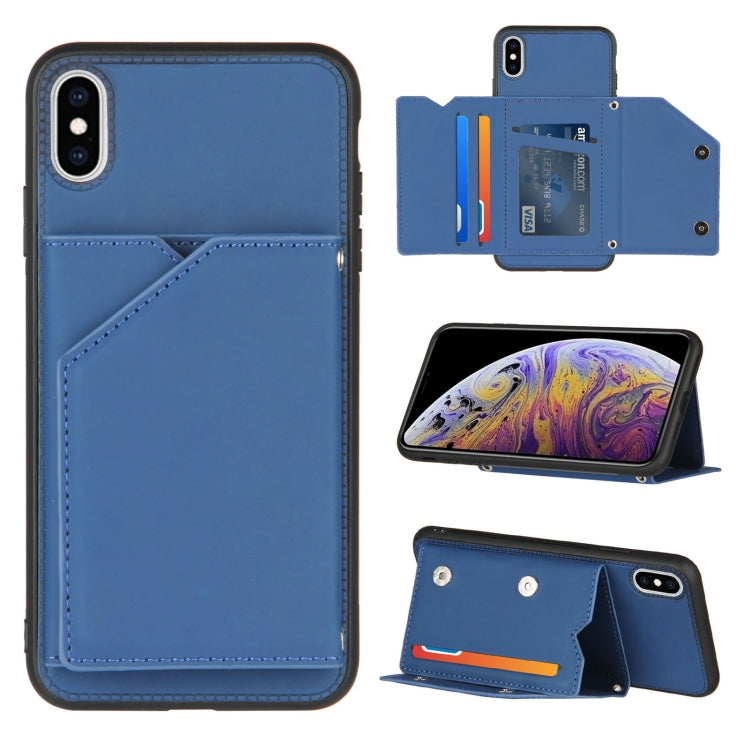 For iPhone X / XS Skin Feel PU + TPU + PC Back Cover Shockproof Case with Card Slots & Holder & Photo Frame