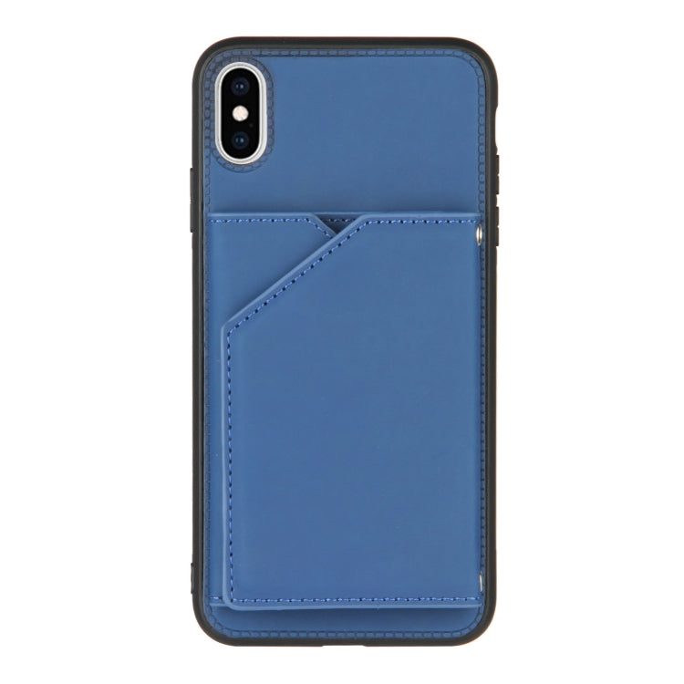 For iPhone X / XS Skin Feel PU + TPU + PC Back Cover Shockproof Case with Card Slots & Holder & Photo Frame