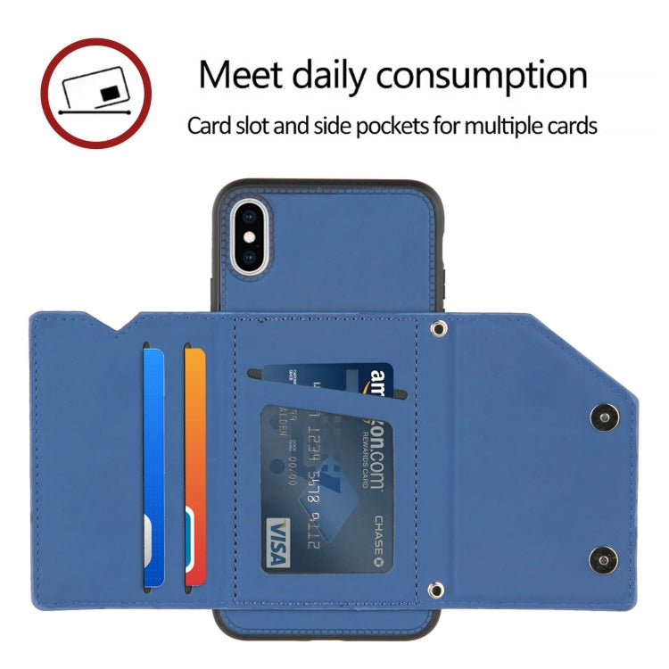 For iPhone X / XS Skin Feel PU + TPU + PC Back Cover Shockproof Case with Card Slots & Holder & Photo Frame