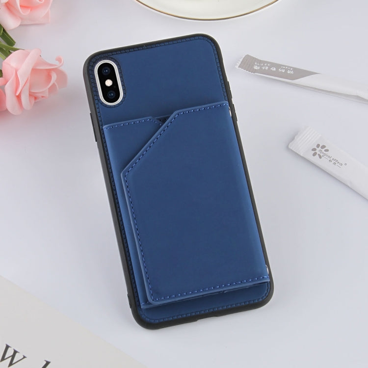 For iPhone X / XS Skin Feel PU + TPU + PC Back Cover Shockproof Case with Card Slots & Holder & Photo Frame