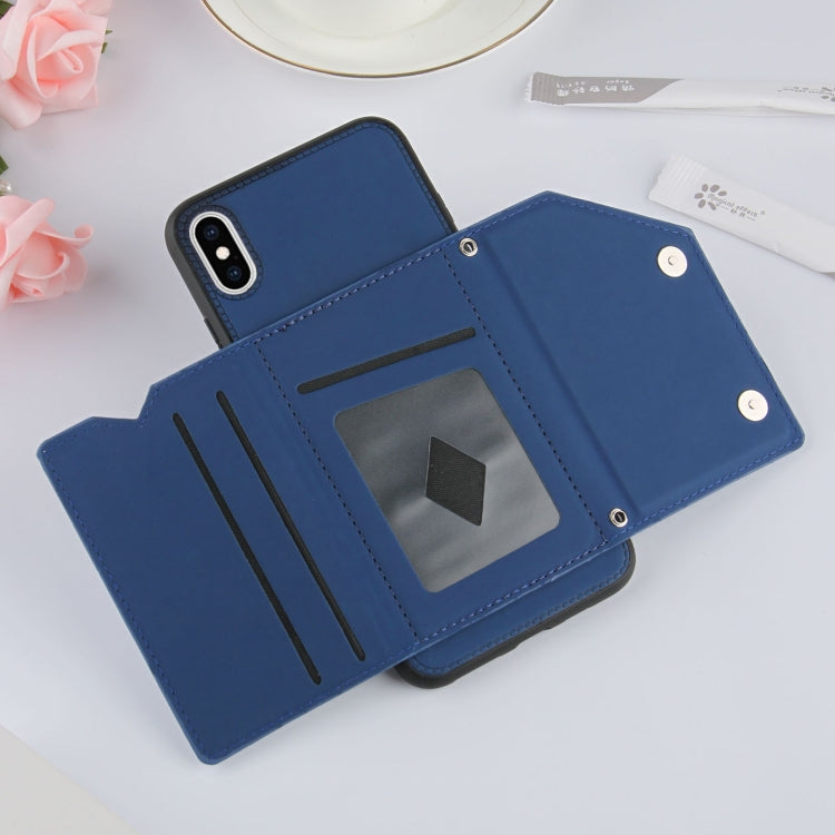 For iPhone X / XS Skin Feel PU + TPU + PC Back Cover Shockproof Case with Card Slots & Holder & Photo Frame