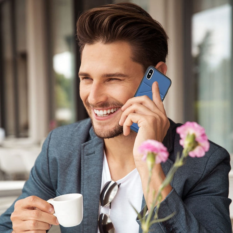 For iPhone X / XS Skin Feel PU + TPU + PC Back Cover Shockproof Case with Card Slots & Holder & Photo Frame