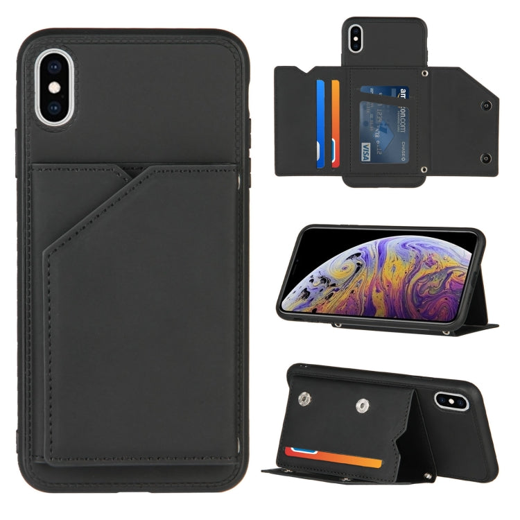 For iPhone X / XS Skin Feel PU + TPU + PC Back Cover Shockproof Case with Card Slots & Holder & Photo Frame