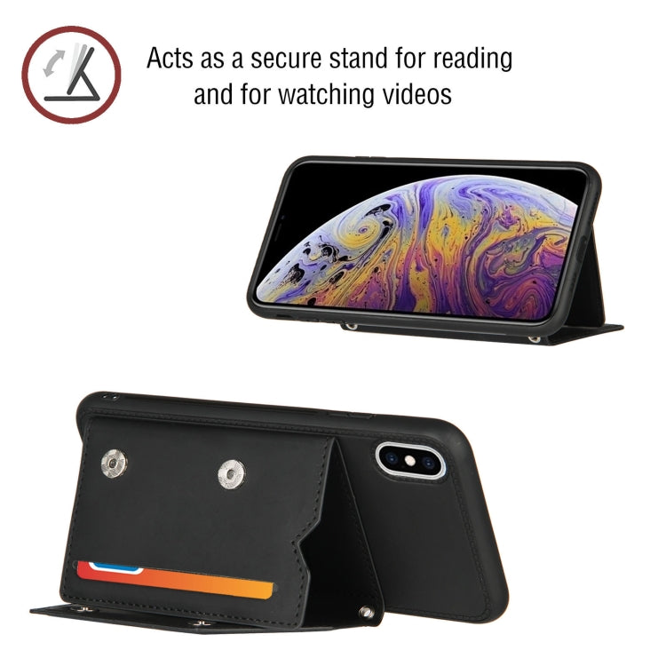 For iPhone X / XS Skin Feel PU + TPU + PC Back Cover Shockproof Case with Card Slots & Holder & Photo Frame