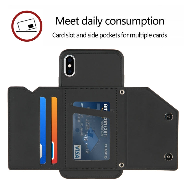 For iPhone X / XS Skin Feel PU + TPU + PC Back Cover Shockproof Case with Card Slots & Holder & Photo Frame