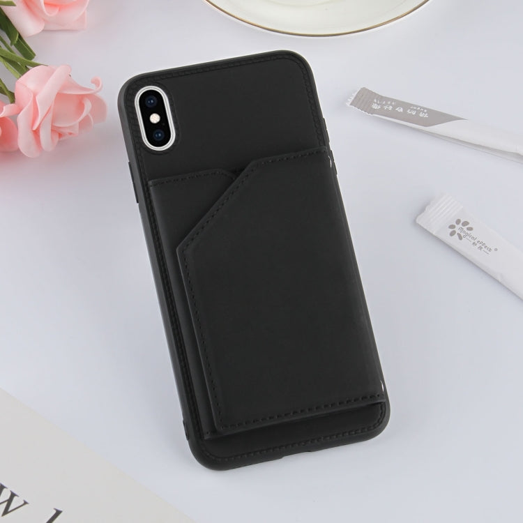 For iPhone X / XS Skin Feel PU + TPU + PC Back Cover Shockproof Case with Card Slots & Holder & Photo Frame