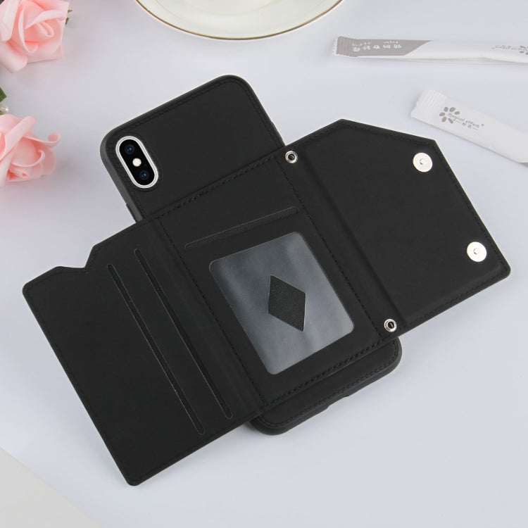For iPhone X / XS Skin Feel PU + TPU + PC Back Cover Shockproof Case with Card Slots & Holder & Photo Frame