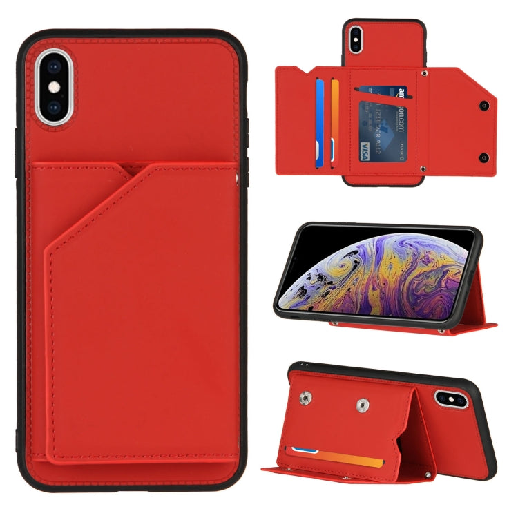 For iPhone X / XS Skin Feel PU + TPU + PC Back Cover Shockproof Case with Card Slots & Holder & Photo Frame