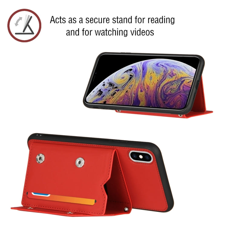 For iPhone X / XS Skin Feel PU + TPU + PC Back Cover Shockproof Case with Card Slots & Holder & Photo Frame
