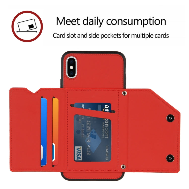 For iPhone X / XS Skin Feel PU + TPU + PC Back Cover Shockproof Case with Card Slots & Holder & Photo Frame