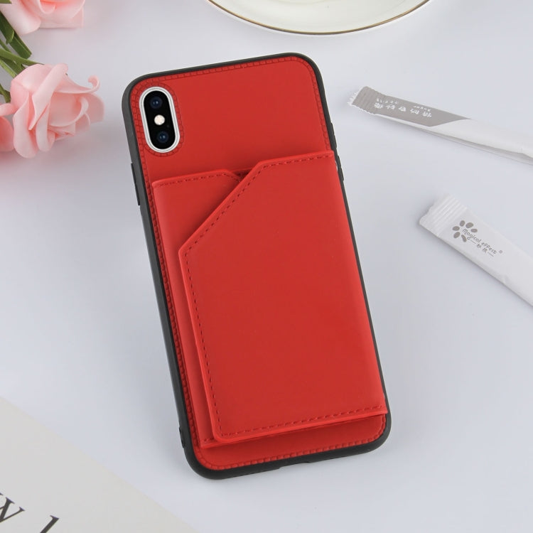For iPhone X / XS Skin Feel PU + TPU + PC Back Cover Shockproof Case with Card Slots & Holder & Photo Frame