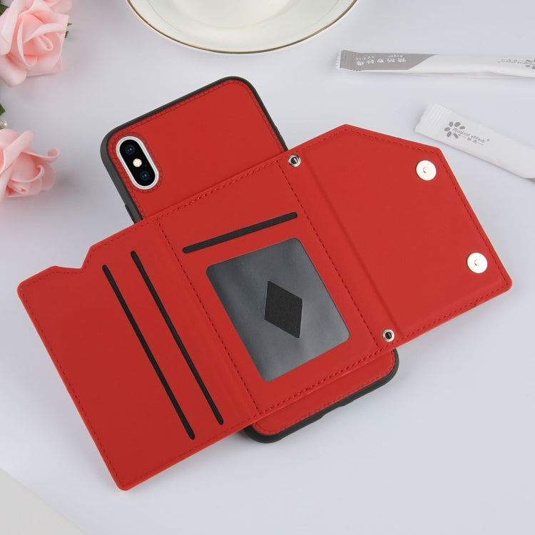 For iPhone X / XS Skin Feel PU + TPU + PC Back Cover Shockproof Case with Card Slots & Holder & Photo Frame
