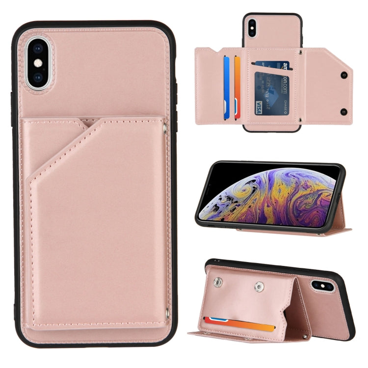 For iPhone X / XS Skin Feel PU + TPU + PC Back Cover Shockproof Case with Card Slots & Holder & Photo Frame