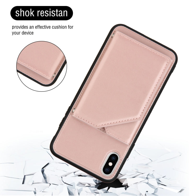 For iPhone X / XS Skin Feel PU + TPU + PC Back Cover Shockproof Case with Card Slots & Holder & Photo Frame