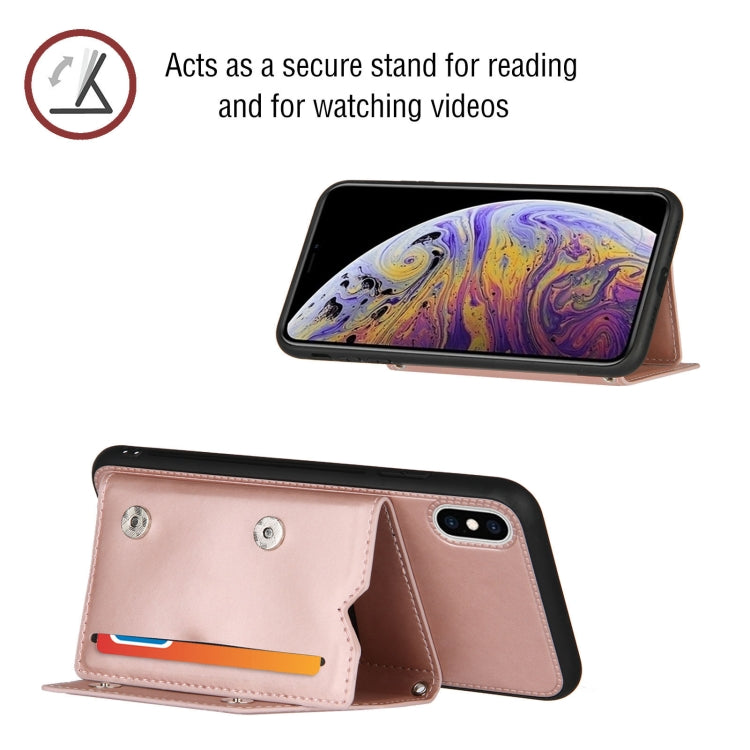 For iPhone X / XS Skin Feel PU + TPU + PC Back Cover Shockproof Case with Card Slots & Holder & Photo Frame