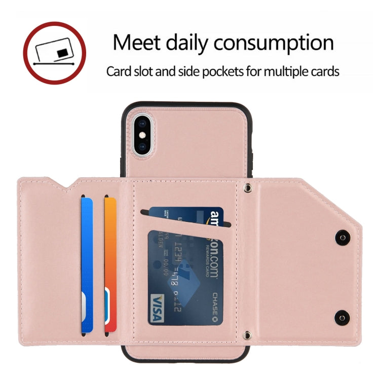 For iPhone X / XS Skin Feel PU + TPU + PC Back Cover Shockproof Case with Card Slots & Holder & Photo Frame
