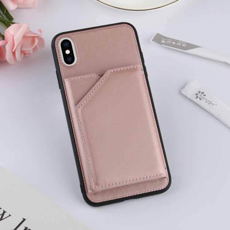 For iPhone X / XS Skin Feel PU + TPU + PC Back Cover Shockproof Case with Card Slots & Holder & Photo Frame