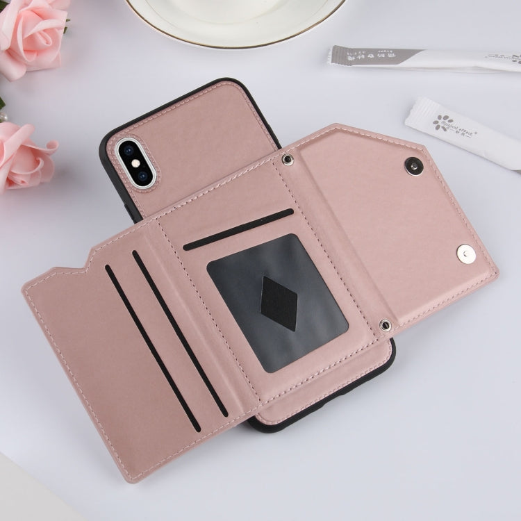 For iPhone X / XS Skin Feel PU + TPU + PC Back Cover Shockproof Case with Card Slots & Holder & Photo Frame