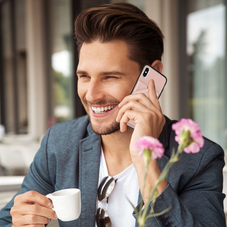 For iPhone X / XS Skin Feel PU + TPU + PC Back Cover Shockproof Case with Card Slots & Holder & Photo Frame