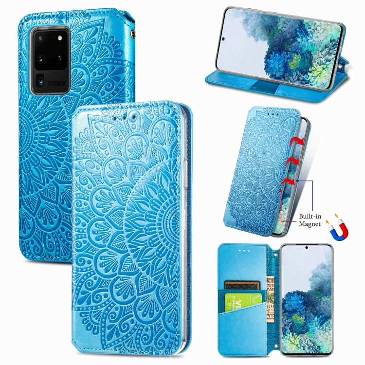 For Samsung Galaxy S20 Ultra Blooming Mandala Embossed Pattern Magnetic Horizontal Flip Leather Case with Holder & Card Slots & Wallet