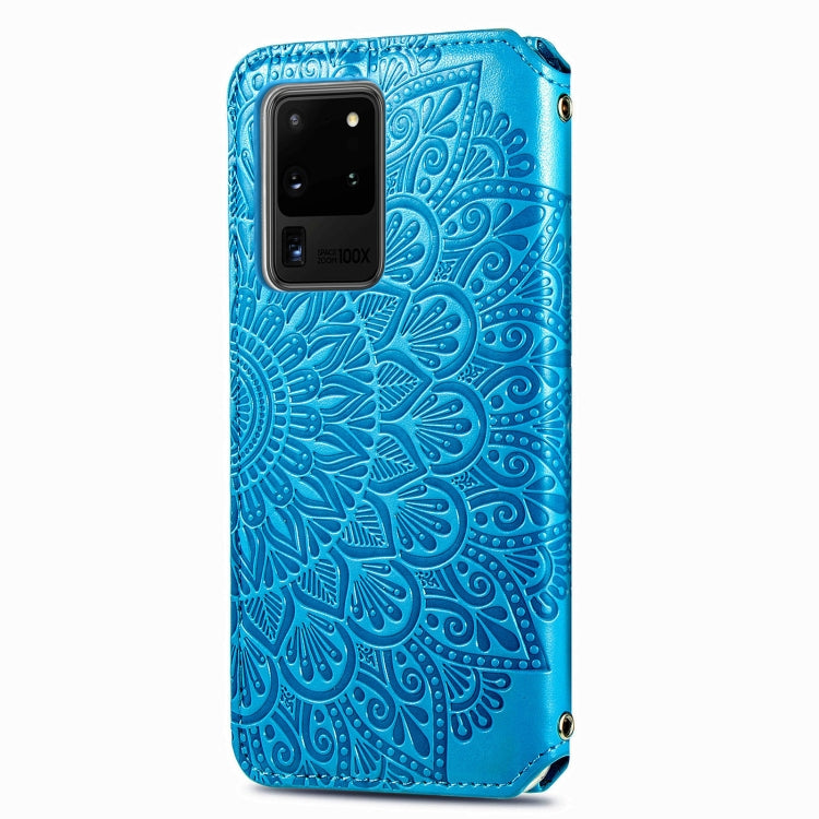 For Samsung Galaxy S20 Ultra Blooming Mandala Embossed Pattern Magnetic Horizontal Flip Leather Case with Holder & Card Slots & Wallet