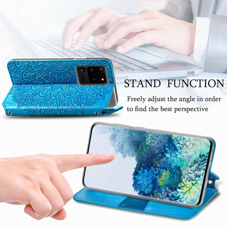 For Samsung Galaxy S20 Ultra Blooming Mandala Embossed Pattern Magnetic Horizontal Flip Leather Case with Holder & Card Slots & Wallet