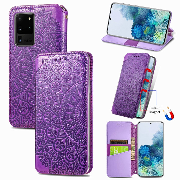 For Samsung Galaxy S20 Ultra Blooming Mandala Embossed Pattern Magnetic Horizontal Flip Leather Case with Holder & Card Slots & Wallet