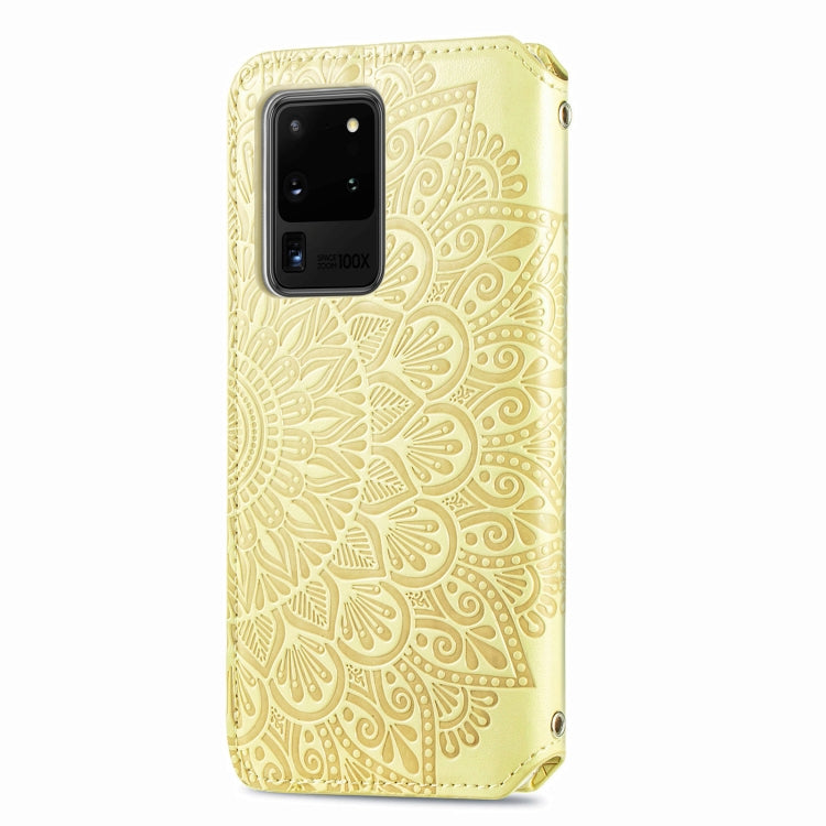 For Samsung Galaxy S20 Ultra Blooming Mandala Embossed Pattern Magnetic Horizontal Flip Leather Case with Holder & Card Slots & Wallet