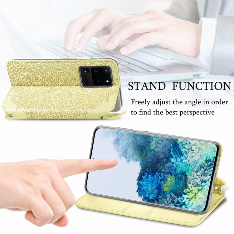 For Samsung Galaxy S20 Ultra Blooming Mandala Embossed Pattern Magnetic Horizontal Flip Leather Case with Holder & Card Slots & Wallet