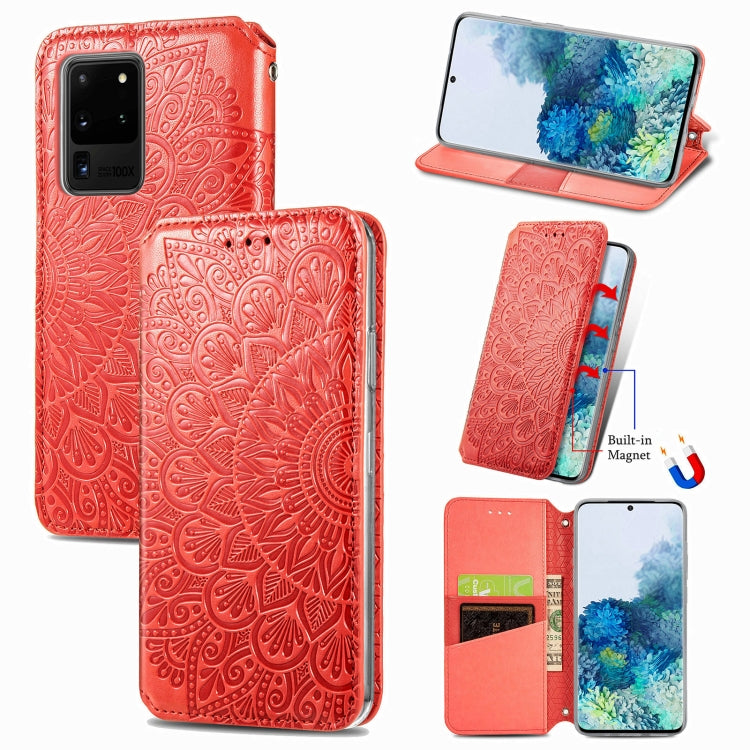 For Samsung Galaxy S20 Ultra Blooming Mandala Embossed Pattern Magnetic Horizontal Flip Leather Case with Holder & Card Slots & Wallet