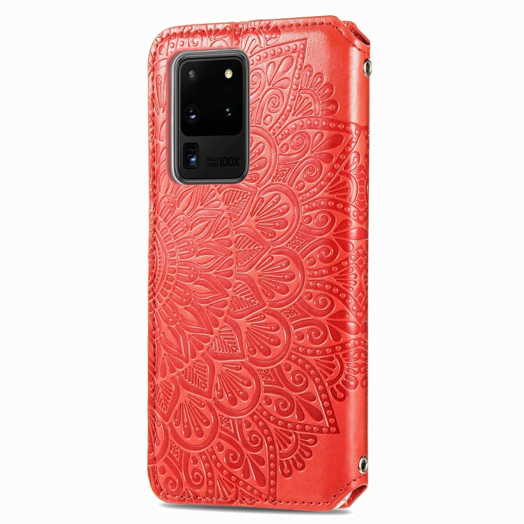 For Samsung Galaxy S20 Ultra Blooming Mandala Embossed Pattern Magnetic Horizontal Flip Leather Case with Holder & Card Slots & Wallet