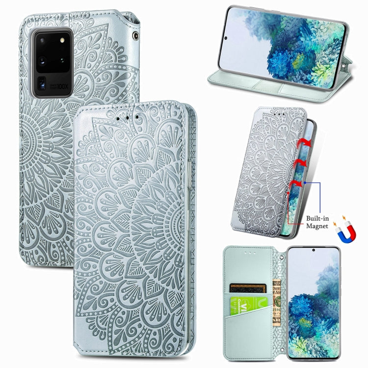 For Samsung Galaxy S20 Ultra Blooming Mandala Embossed Pattern Magnetic Horizontal Flip Leather Case with Holder & Card Slots & Wallet