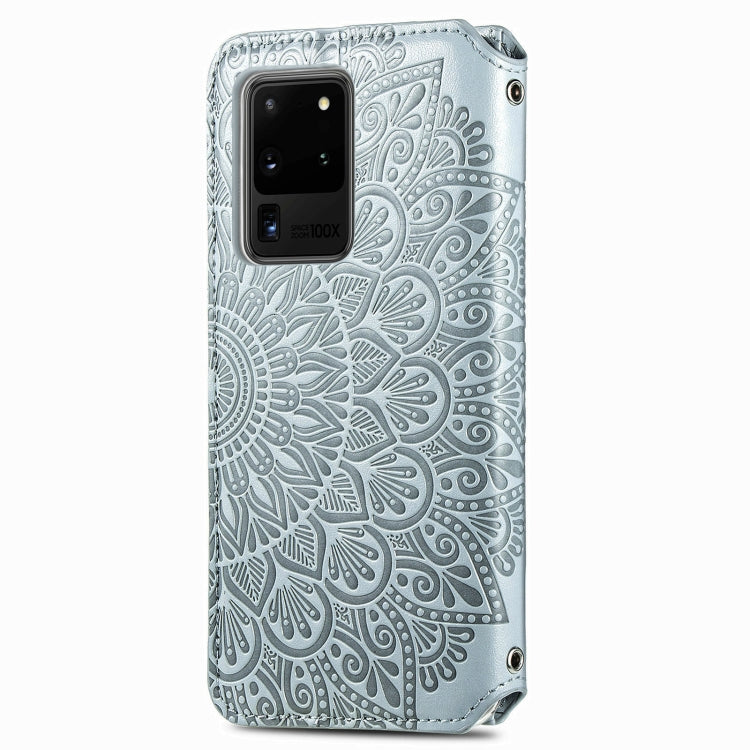 For Samsung Galaxy S20 Ultra Blooming Mandala Embossed Pattern Magnetic Horizontal Flip Leather Case with Holder & Card Slots & Wallet