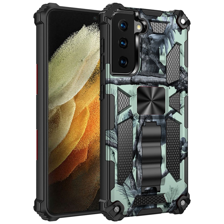 For Samsung Galaxy S21 Ultra 5G Camouflage Armor Shockproof TPU + PC Magnetic Protective Case with Holder