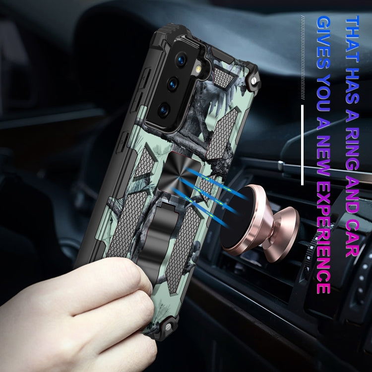 For Samsung Galaxy S21 Ultra 5G Camouflage Armor Shockproof TPU + PC Magnetic Protective Case with Holder