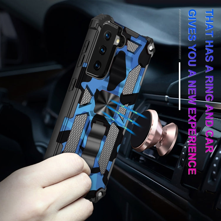 For Samsung Galaxy S21 Ultra 5G Camouflage Armor Shockproof TPU + PC Magnetic Protective Case with Holder