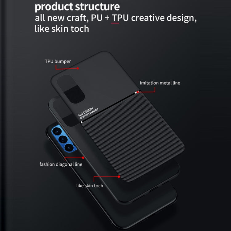 For OPPO Reno4 Classic Tilt Strip Grain Magnetic Shockproof PC + TPU Case