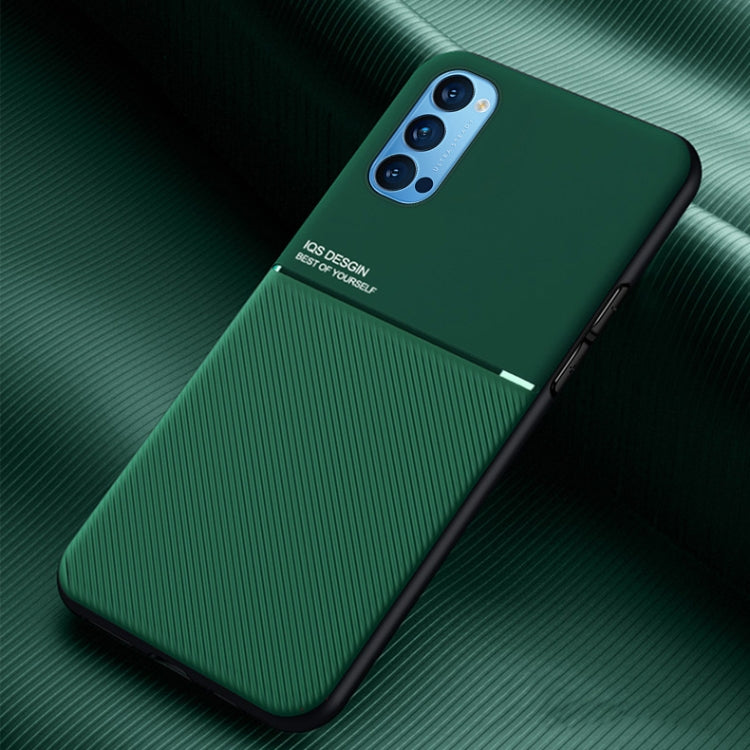 For OPPO Reno4 Classic Tilt Strip Grain Magnetic Shockproof PC + TPU Case