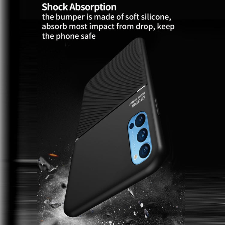 For OPPO Reno4 Classic Tilt Strip Grain Magnetic Shockproof PC + TPU Case
