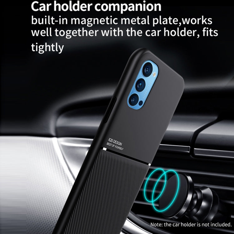 For OPPO Reno4 Classic Tilt Strip Grain Magnetic Shockproof PC + TPU Case