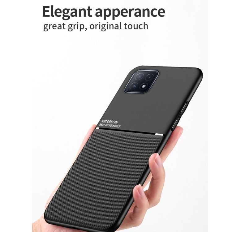 For OPPO Reno4 SE Classic Tilt Strip Grain Magnetic Shockproof PC + TPU Case