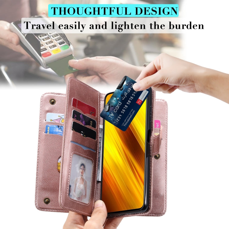 For Xiaomi Poco X3 NFC Multifunctional Magnetic Copper Buckle Horizontal Flip Leather Case with Bracket & 10 Card Slots & Wallet & Photo Frame