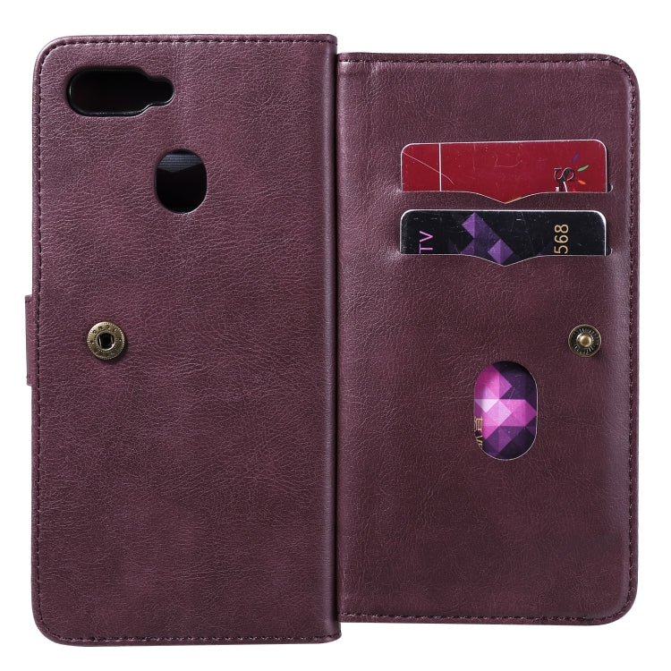 For OPPO A7 / A5s (AX5s) Multifunctional Magnetic Copper Buckle Horizontal Flip Solid Color Leather Case with 10 Card Slots & Wallet & Holder & Photo Frame