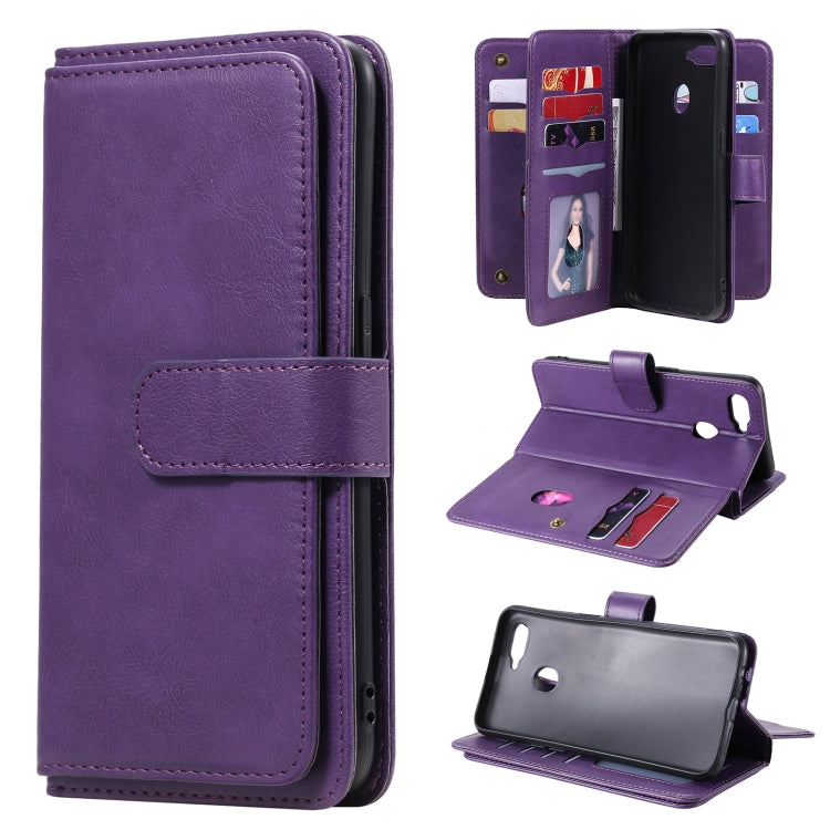 For OPPO A7 / A5s (AX5s) Multifunctional Magnetic Copper Buckle Horizontal Flip Solid Color Leather Case with 10 Card Slots & Wallet & Holder & Photo Frame