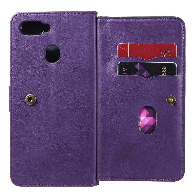For OPPO A7 / A5s (AX5s) Multifunctional Magnetic Copper Buckle Horizontal Flip Solid Color Leather Case with 10 Card Slots & Wallet & Holder & Photo Frame
