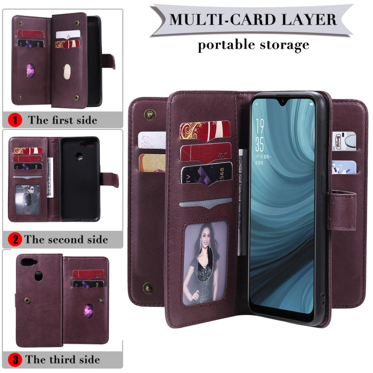 For OPPO A7 / A5s (AX5s) Multifunctional Magnetic Copper Buckle Horizontal Flip Solid Color Leather Case with 10 Card Slots & Wallet & Holder & Photo Frame