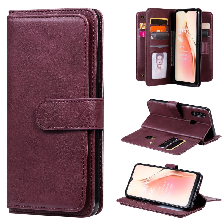 For OPPO A8 / A31 (2020) Multifunctional Magnetic Copper Buckle Horizontal Flip Solid Color Leather Case with 10 Card Slots & Wallet & Holder & Photo Frame