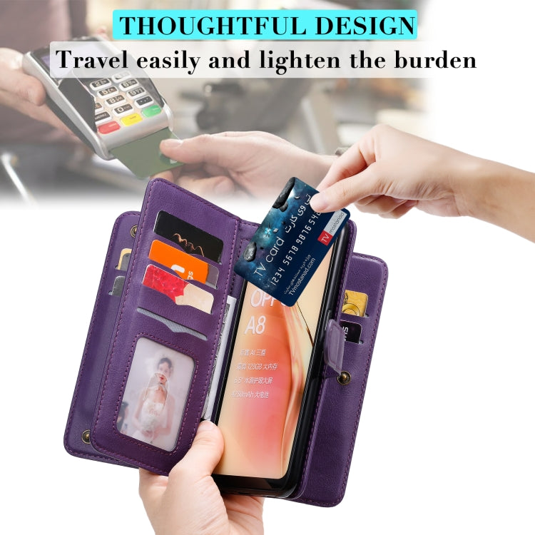 For OPPO A8 / A31 (2020) Multifunctional Magnetic Copper Buckle Horizontal Flip Solid Color Leather Case with 10 Card Slots & Wallet & Holder & Photo Frame