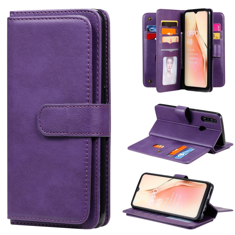 For OPPO A8 / A31 (2020) Multifunctional Magnetic Copper Buckle Horizontal Flip Solid Color Leather Case with 10 Card Slots & Wallet & Holder & Photo Frame