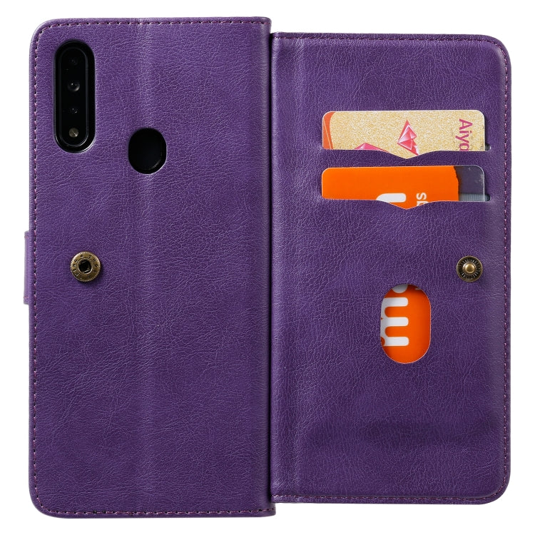 For OPPO A8 / A31 (2020) Multifunctional Magnetic Copper Buckle Horizontal Flip Solid Color Leather Case with 10 Card Slots & Wallet & Holder & Photo Frame